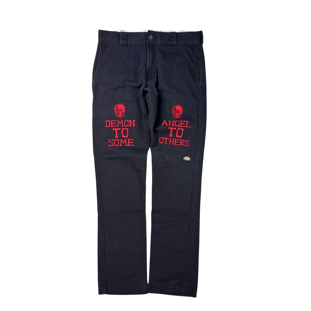 Dickies Skinny‎ Straight Pants Mens Size 28 Black Red Hellraiser Punk Skater